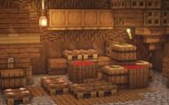An image of a base that a player has decorated with barrels (Image via Minecraft)